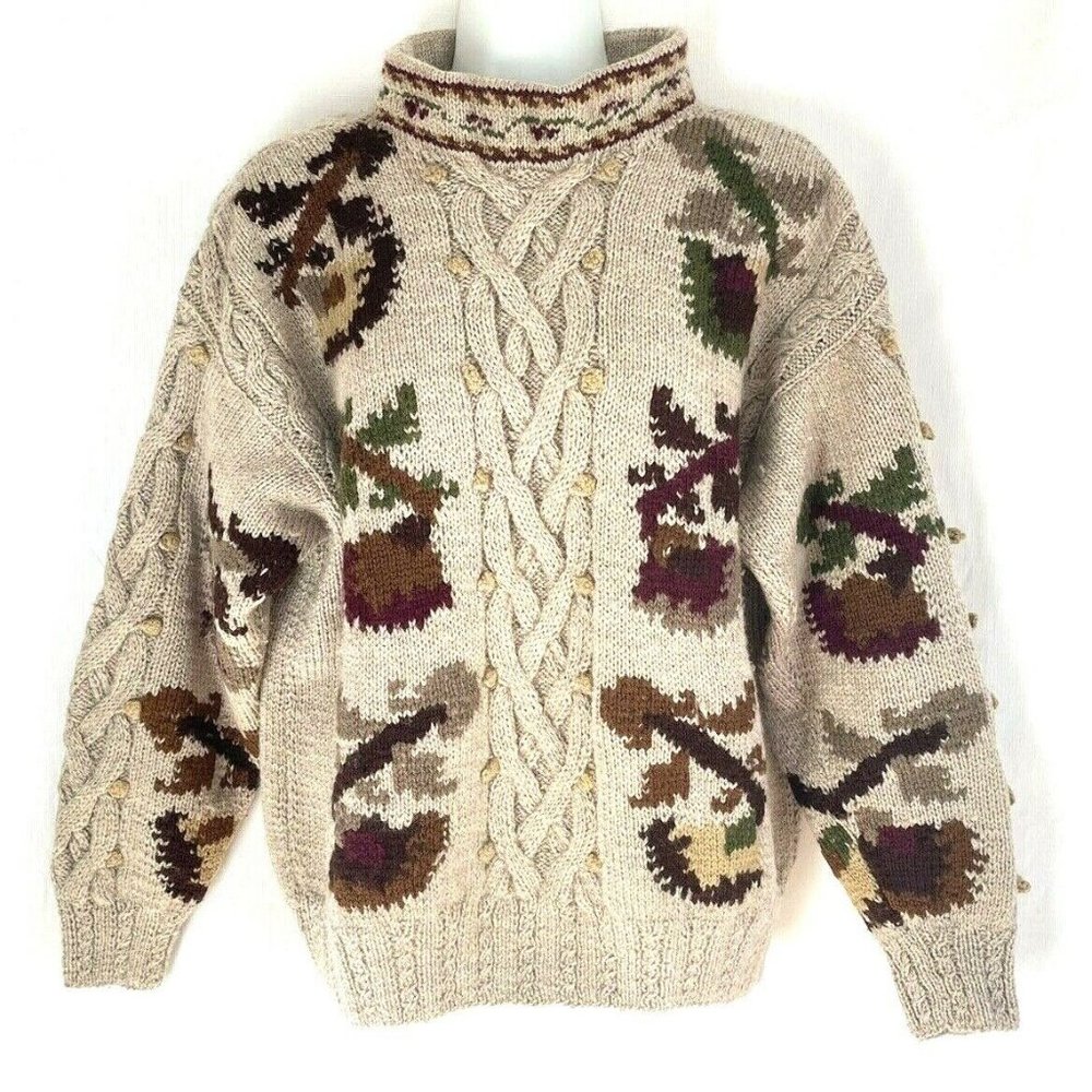 Vintage Woolies Hand Knits Wool Cable Knit Sweater